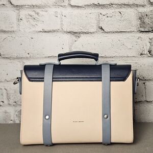 Pixie Mood Vegan Leather Satchel Colorblock Blue Beige Top Handle Bag